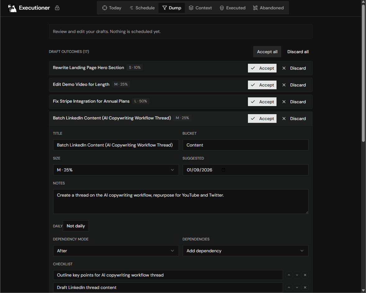 Executioner decision logic and scheduling